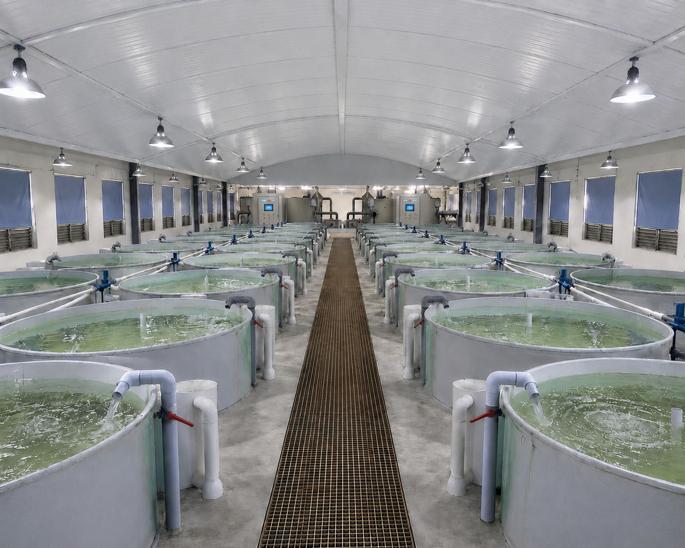 Stainless steel filtration system in aquaculture facility